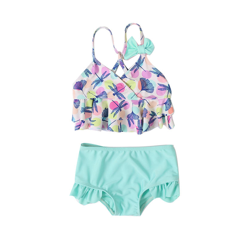 Wholesale Split Girls Dragonfly Dot Print Swimwear